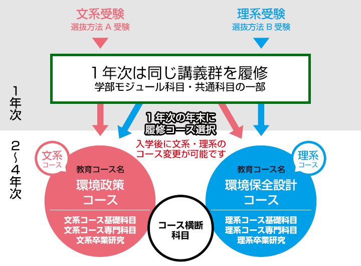 入学後に教育コース（文・理）の変更が可能です